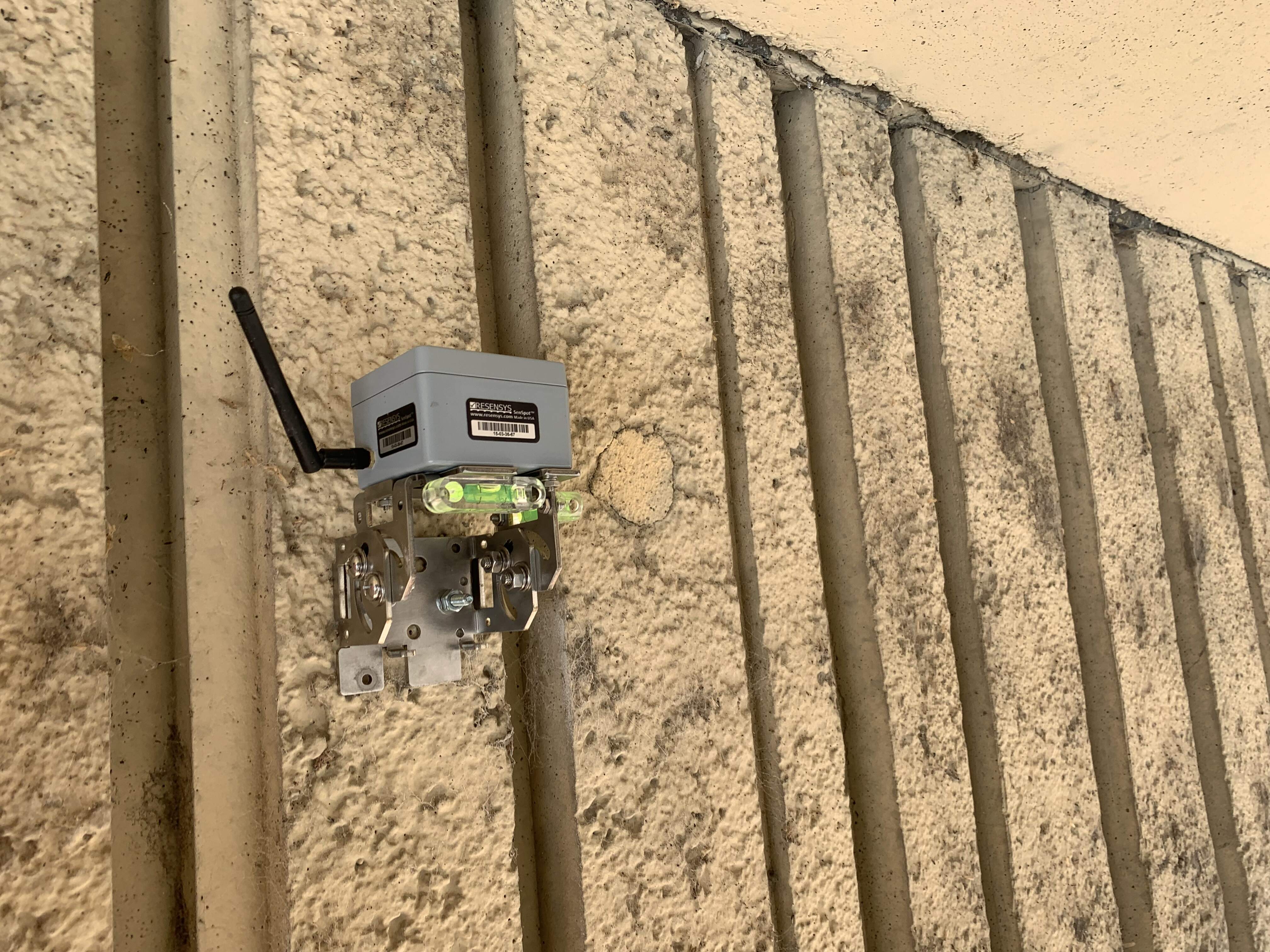 Resensys wireless tilt SenSpot sensor (inclinometer) on Retaining wall for remote monitoring