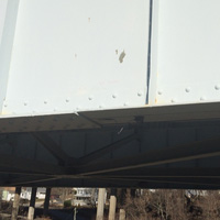 Wireless Strain SenSpot attached to the bottom of Gold-Star Bridge in Connecticut